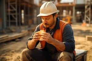 Ouvrier BTP en pause repas sur un chantier, illustration du panier repas BTP