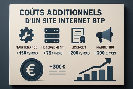 Coûts additionnels pour un site internet BTP : maintenance, hébergement, licences, marketing
