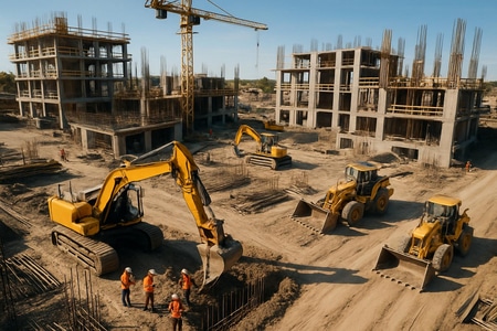 Vue d’ensemble d’un chantier BTP illustrant la rentabilité des entreprises en travaux publics