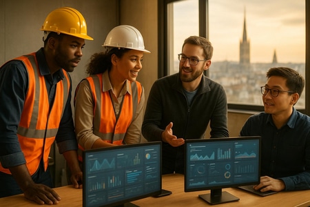 Équipe BTP Webaccel spécialisée en IA pour automatiser le suivi des encaissements BTP à Rouen