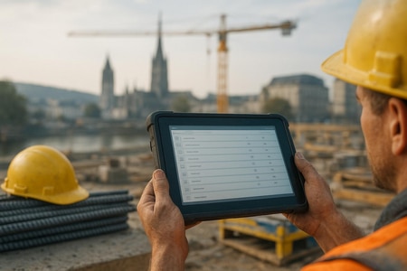Outil IA pour inventaire matériel BTP Rouen sur chantier avec tablette