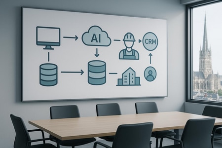 Schéma de workflow IA pour scraping annonces travaux BTP et intégration CRM à Rouen