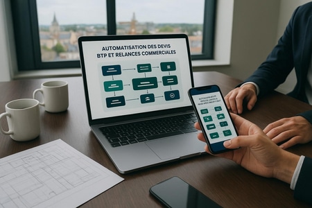 Workflow automatisation devis BTP et relances commerciales en Normandie