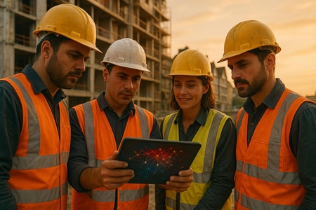 Équipe de chantier BTP à Rouen utilisant une stratégie marketing IA pour obtenir plus de chantiers