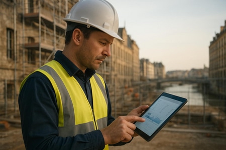 IA pour calculer les devis BTP à Rouen sur un chantier avec conducteur de travaux et tablette