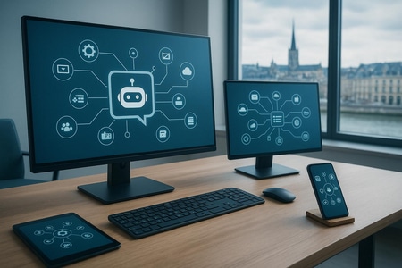 Integration chatbot IA site web BTP Rouen avec outils de gestion et CRM
