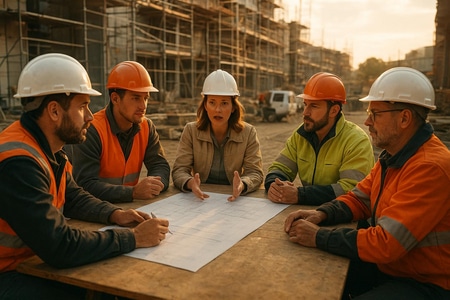 Réunion de chantier coordination et suivi des travaux BTP medium